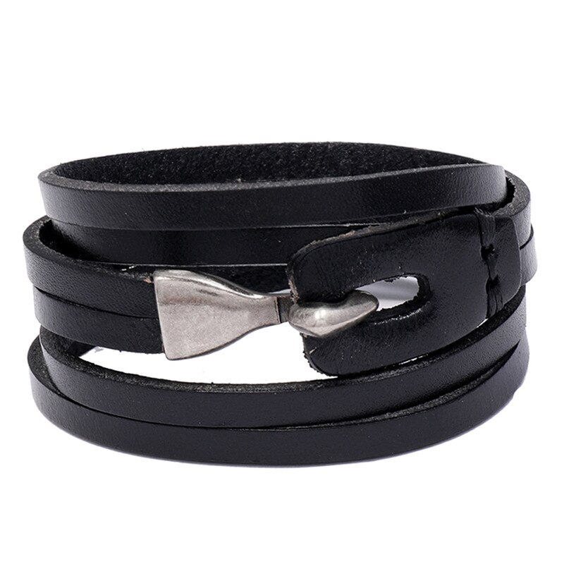 NIUYITID Vintage Multi-Layer Combination Leather Bracelets For Men Tribal Wristbands Male Jewelry: black