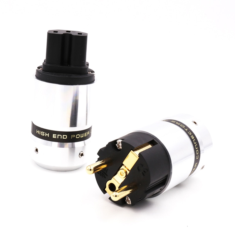 Een Paar Oem High End 24K Gold Plated Iec Connector Eur Schuko Eu Stekker Voor Hifi Power plug Extension Adapter