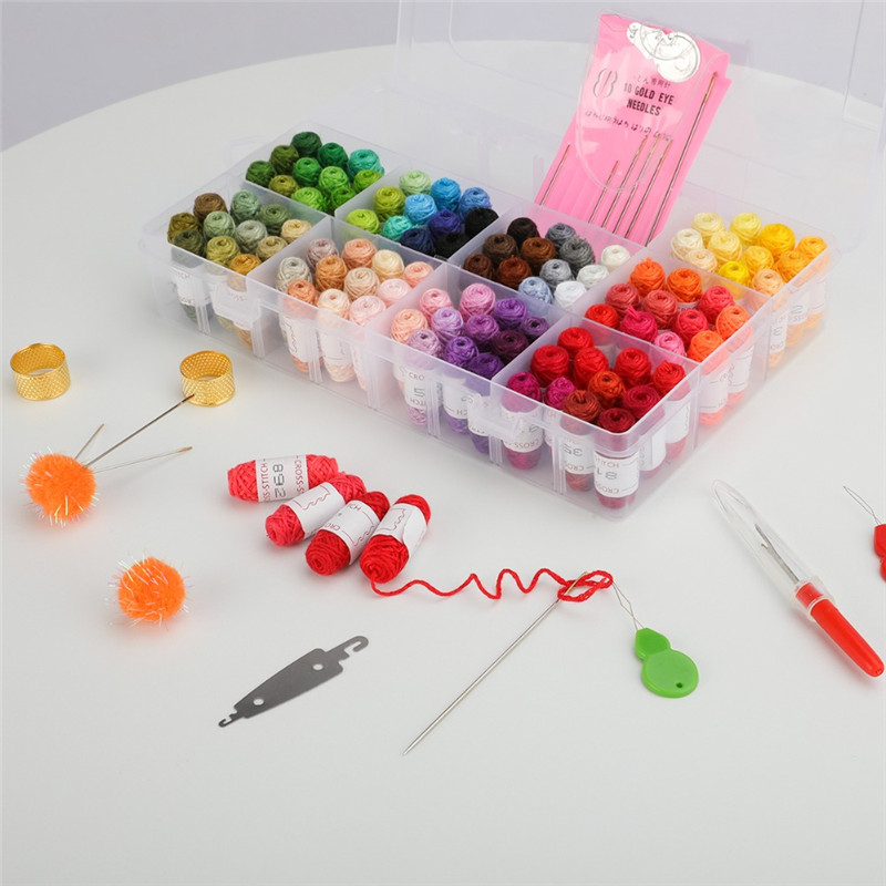 Kit de fils à coudre 100 couleurs | Broderie, point de croix, Mini groupe de lignes avec embout, aiguilles à coudre, ciseaux, Kit de couture avec boîte