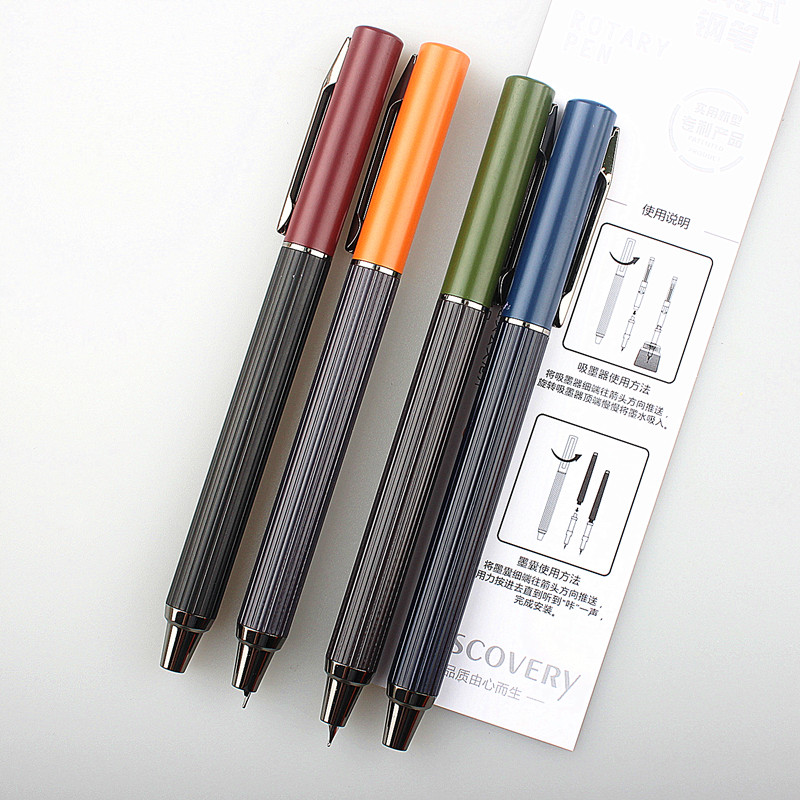 4PCS rotate Fountain Pen Retractable Extra Fine Nib 0.38mm Metal Matte Ink Pen with Converter for Writing