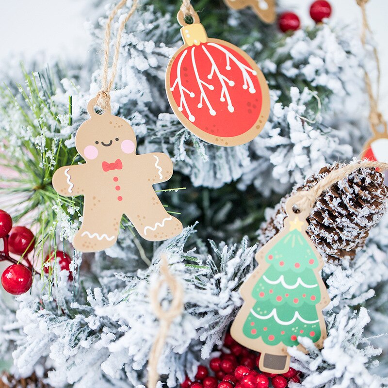 God jul papper bokmärken söt tecknad pepparkaka man träd tagg julfest dekoration häng tagg förpackningsetiketter 50 st