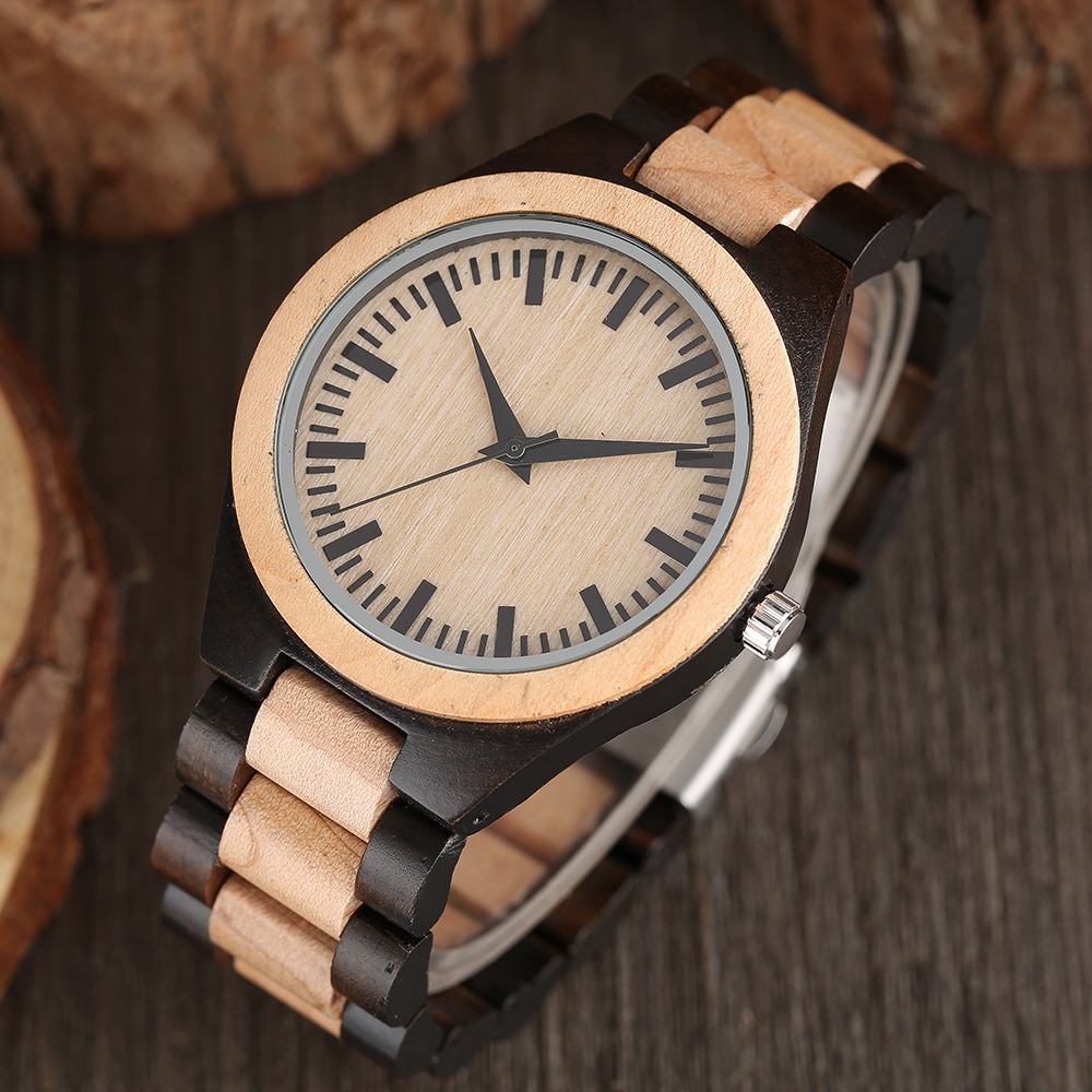 Retro Volledige Houten Quartz Houten Horloge Voor Mannen Beknopte Zwart Licht Bruin Klok Natuurlijke Houten Armband Horloges Reloj Para hom
