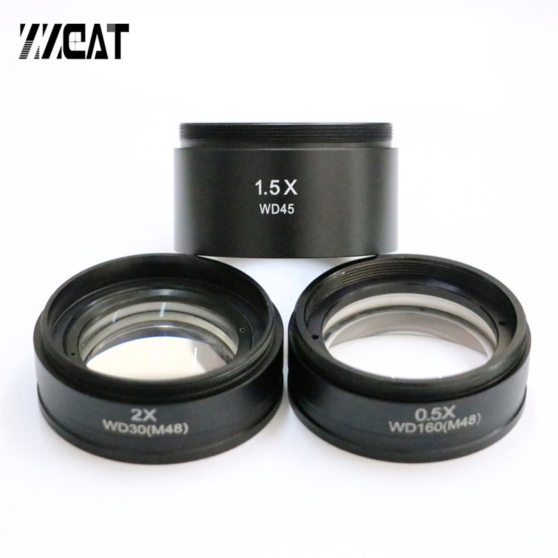 0.5x 1x 1.5x 2x barlow hjælpemikroskop objektiv linse gevind 48mm mount digital stereo mikroskop linse til at skifte visning