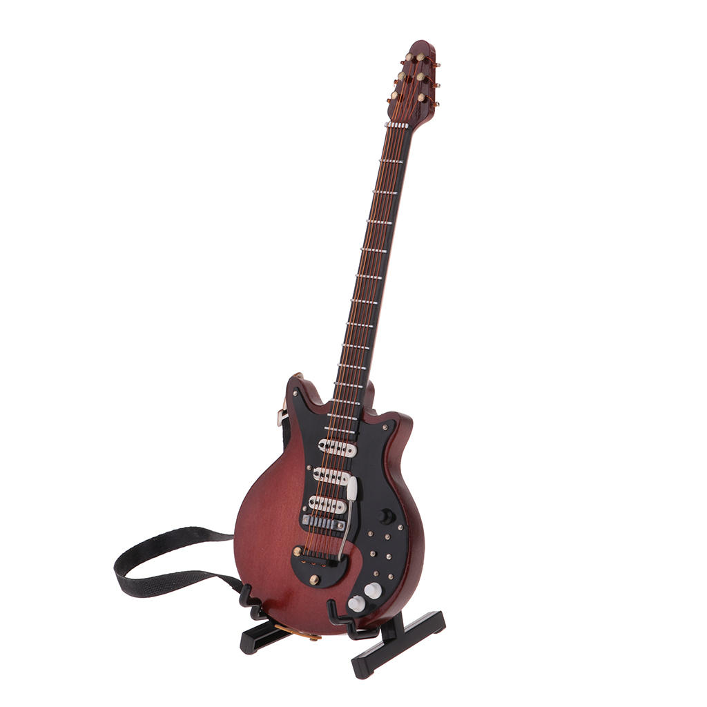 1/6 Schaal Miniatuur Muziekinstrument Stijlvolle Elektrische Gitaar Model Met Display Stand Decoratie Ambachten Bruin