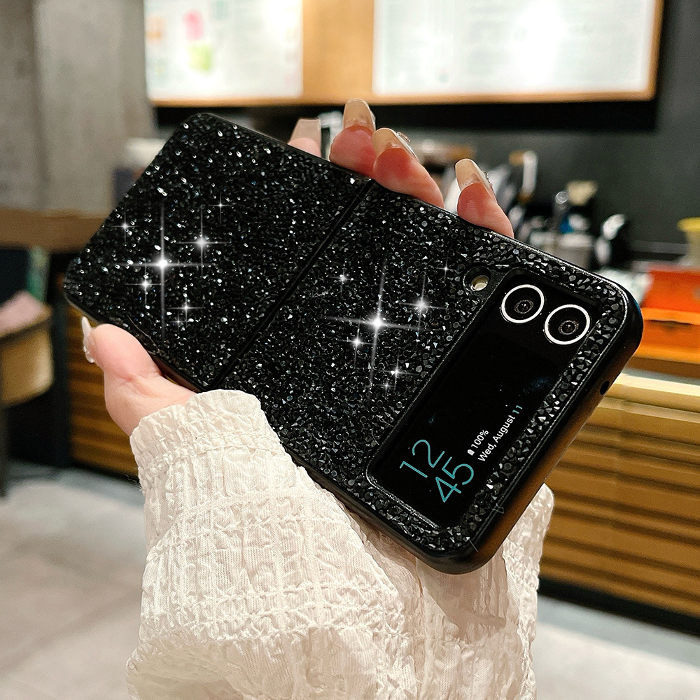 Funda de teléfono de lujo con diamantes de imitación y diamantes de imitación para Samsung Galaxy Z Flip 6 5 4 3 5G, funda suave ultrafina con protección a prueba de golpes: Lona / Beige