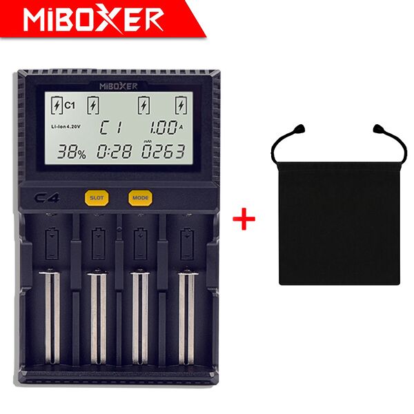 Original Miboxer C4 LCD Battery Charger for Li-ion/LiFePO4/Ni-MH/Ni-Cd 18650 14500 26650AAA4.2 3.7 1.2 1.5V discharging function: C4 with bag / UK plug