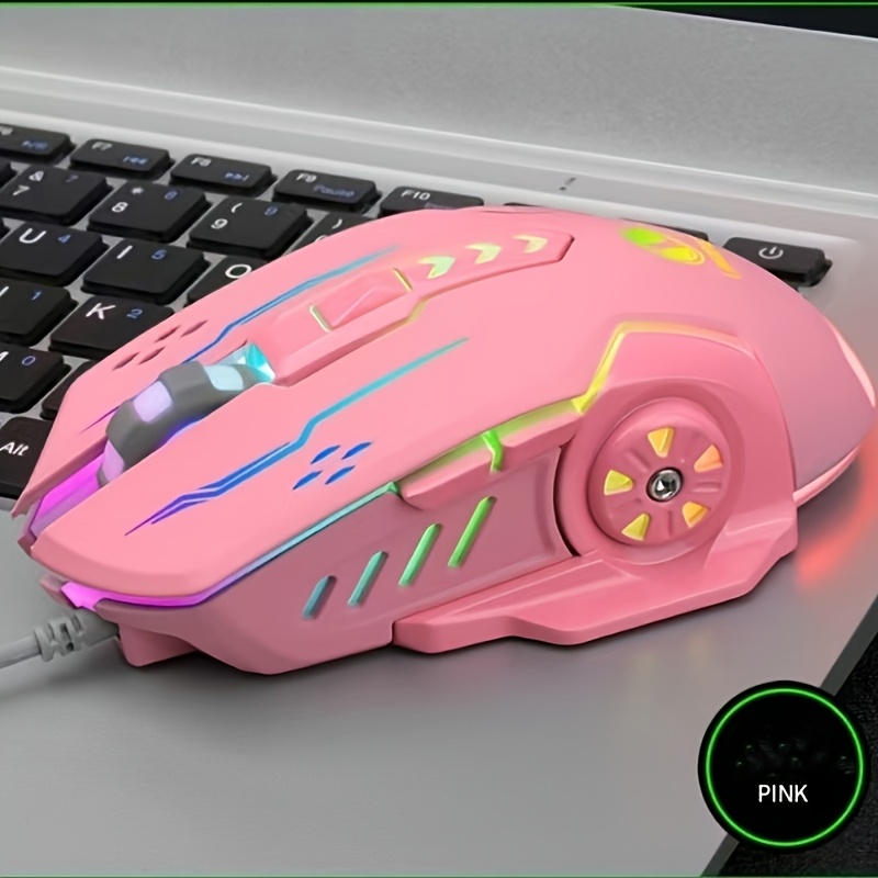 Ergonomic Wired Gaming Mouse with 6D Optical Tracking Vibrant Rainbow LED Lighting &USB-Powered for PC & Laptop - Dynamic: Pink