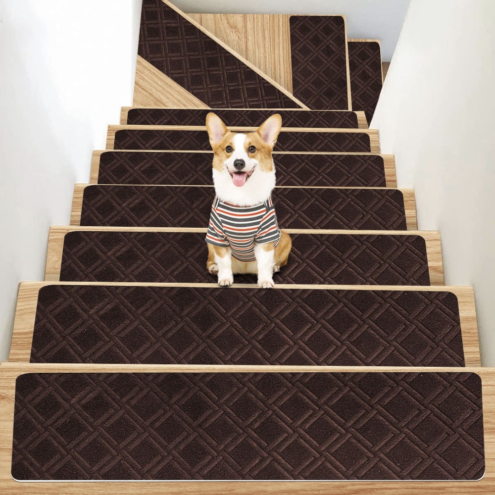 Self-adhesive Staircase Mat Non-Slip Safety Stair Tread Carpet Mat Soft Stripe Protection Cover Pads Home Decor: Light Grey