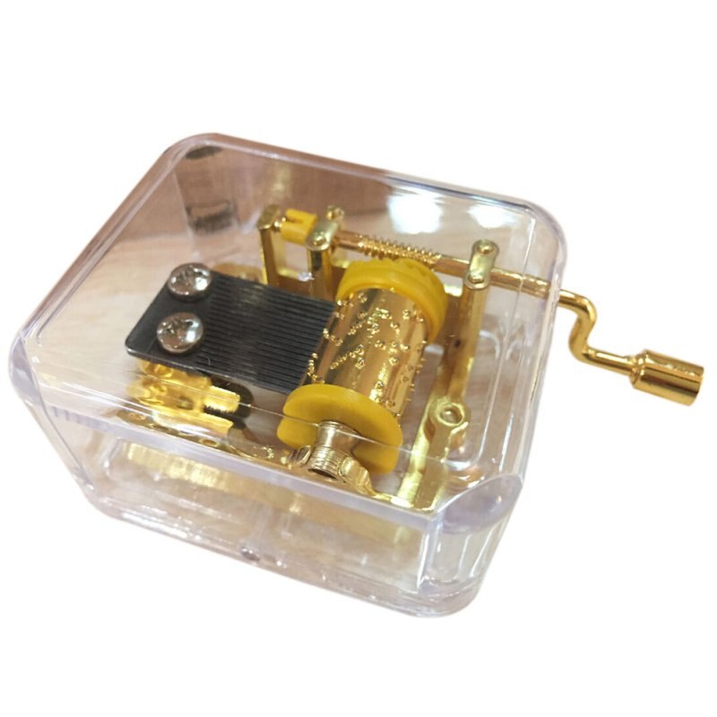 Transparent Acrylic Square Music Boxes Gold Hand Cranked Gurdy 18 Note Music Box Play Birthday Christmas Year