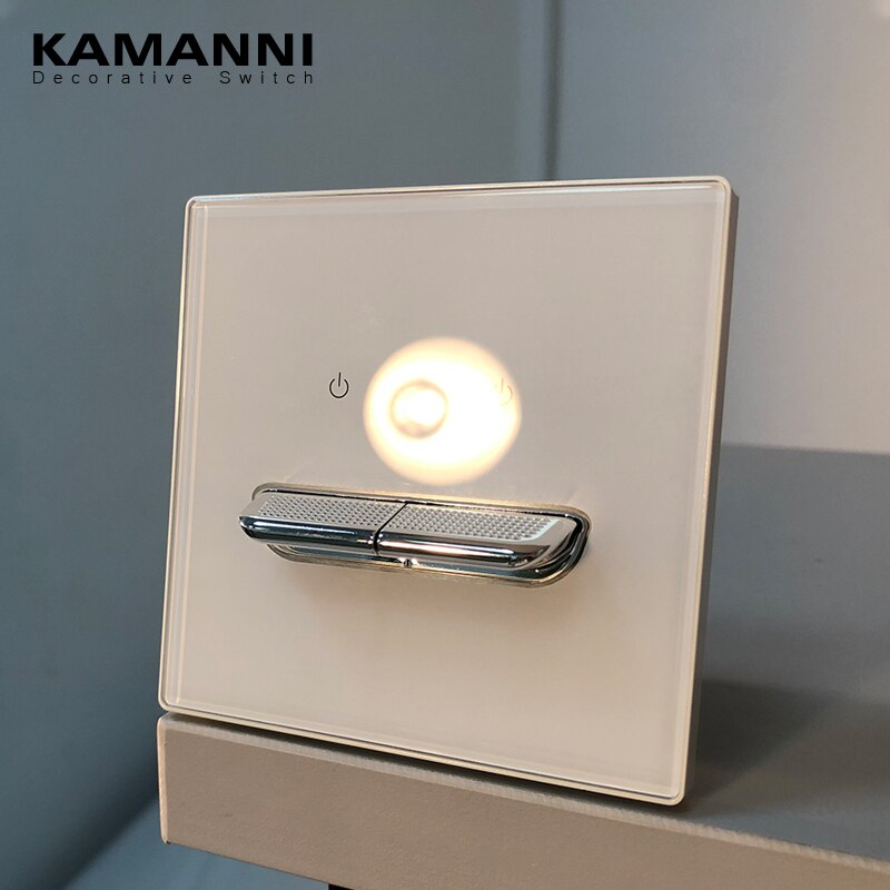 KAMANNI Luxury Light Switch General Standard Crystal Tempered Glass 2Gang 2 Way Switch White Push Botton wall Switches 220V