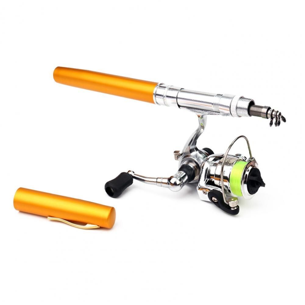1,6 m Stift bilden Teleskop Mini Angelrute Stange mit Metall Spinnen Spule Rad: golden