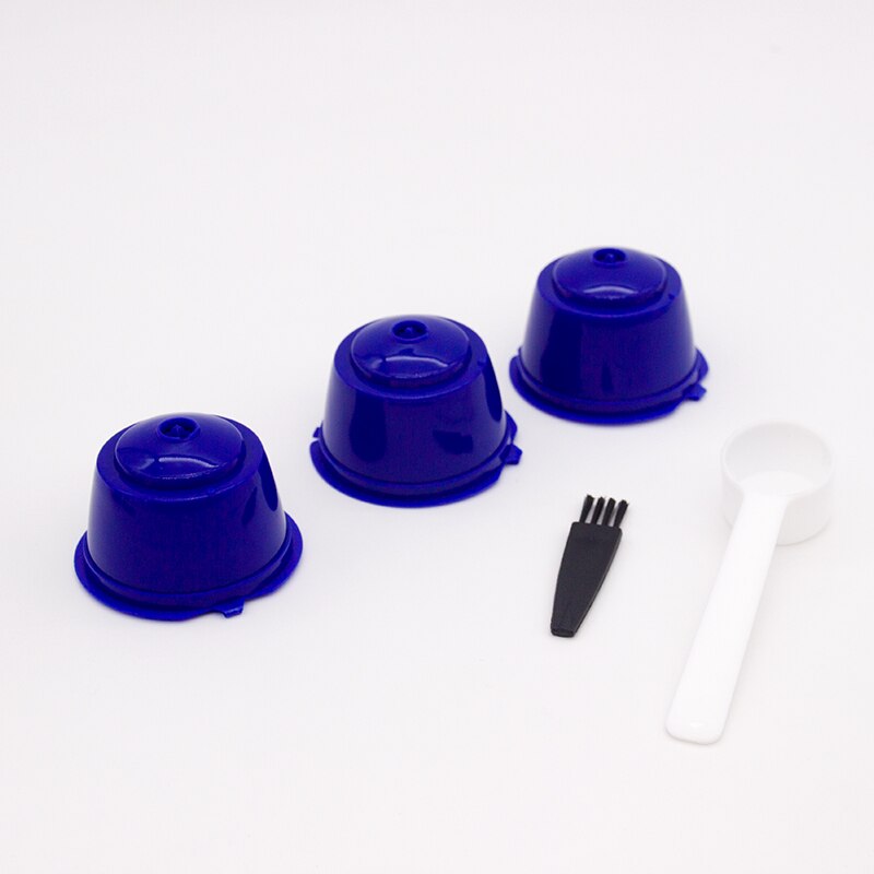 3 st återanvändbara nespresso kaffekapslar filterkopp för nescafe dolce gusto dripper påfyllningsbara kaffekapslar med skedborste: Safirblå 3