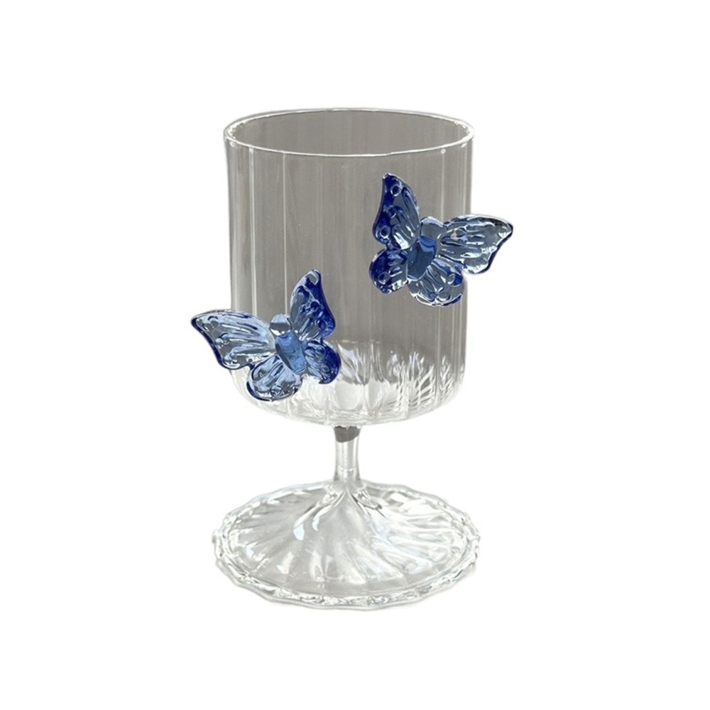Light Luxury Glass Goblet With Butterfly Ornament Heat-Resistant Stripe Wine Glass Household Cold Drink Glasses Party Supplies: GRAY