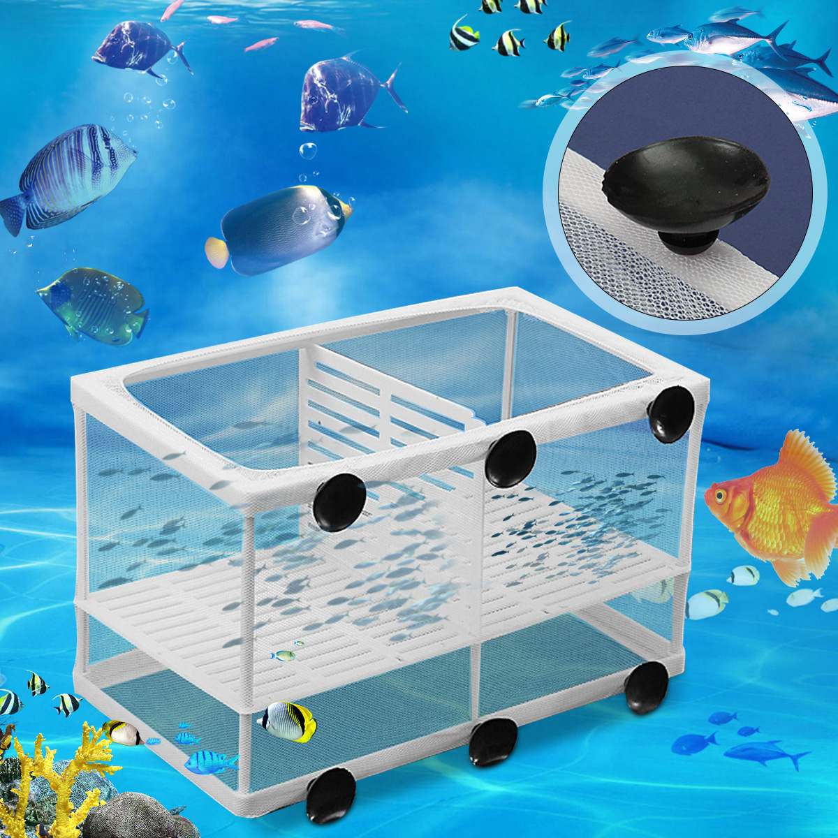 10X5.8X6.1" White Dual Net Breeder Aquarium Fish Tank Fry Breeding Hatchery Safely Separates Partition Box fishaquarium Case Kit