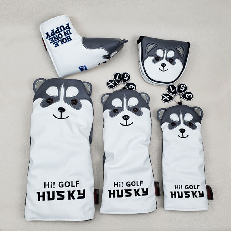 Leuke Husky Golf Driver Head Cover Cartoon Dier Fairway Hout PU Lederen Golf Putter Hoofddeksels Anti Dust Golf Club Cool cover