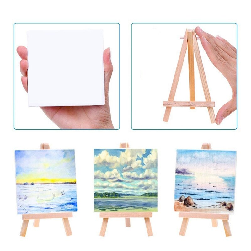 Children's Painting Canvas Easel, 18Pcs Mini Painting Canvas Painting Set Painting Craft Drawing for Children's Painting