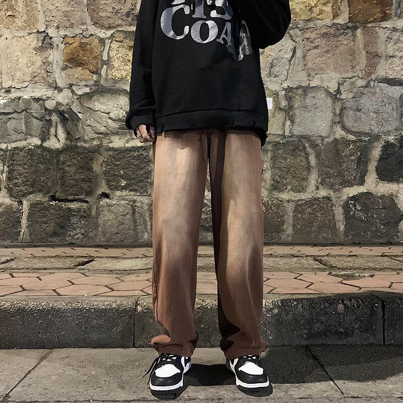 Jean Baggy marron pour hommes, rétro décontracté, jambes larges, Streetwear, ample, Hip Hop, pantalon droit en Denim, M-2XL