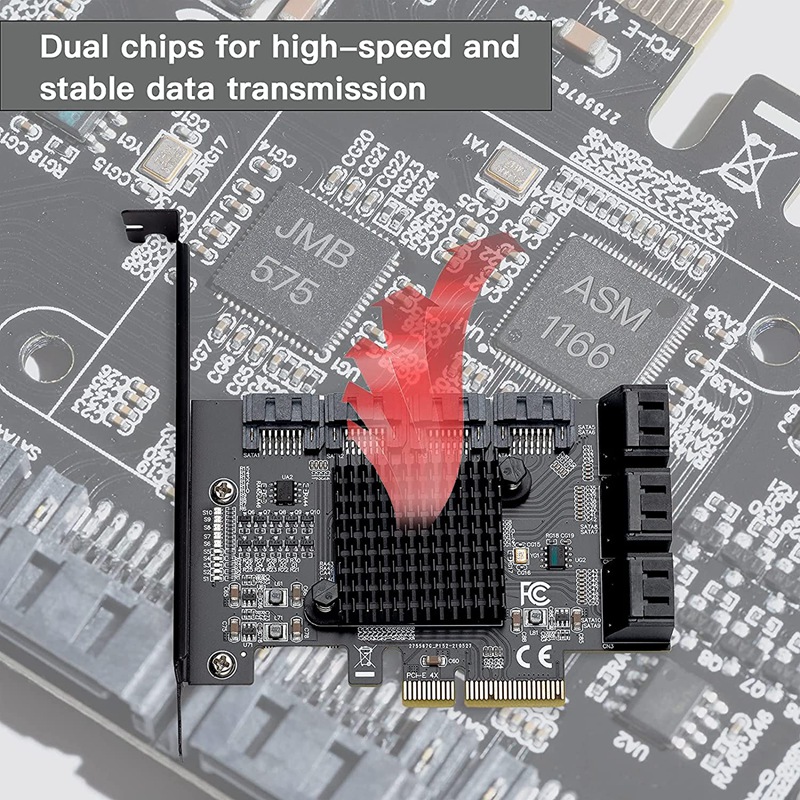 Pcie to Sata Expansion Card, Sata Pci Express Serial Adapter Card 10 Port 6 Gbps with 10 SATA Cables Chip:ASM 1166