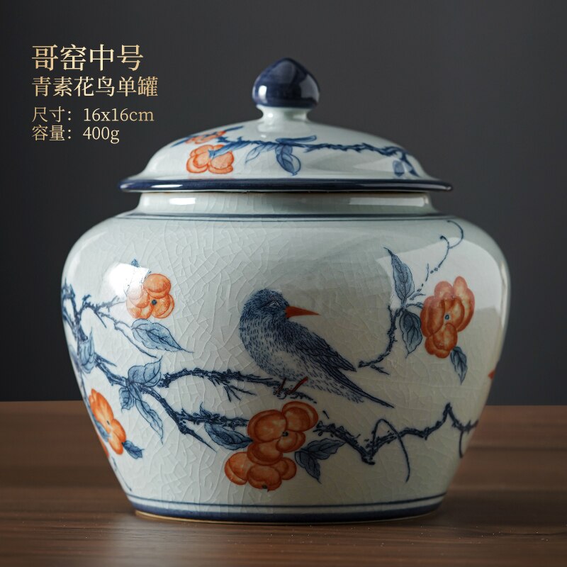 Ceramic Tea Caddy with Cover Moisture-proof Sealed Tank Storage Jar Tea Container Large Tea Box Food Storage Tank Tea Organizer: C medium