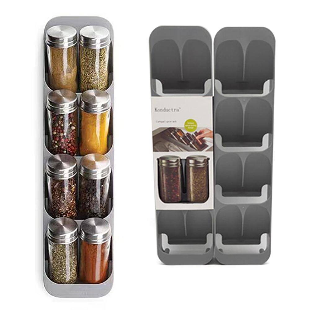 Skuffe med otte åbninger krydderier krydderi flaske opbevaringsholder 8 gitter digel opbevaring organizer krydder tank køkken organizer