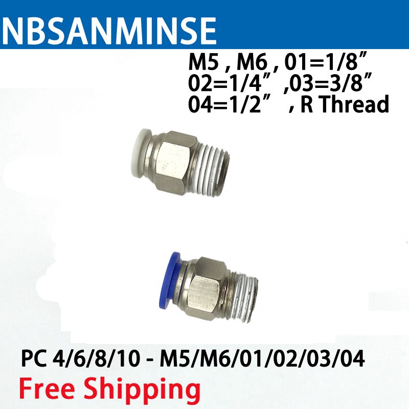 10 stks/partij PC M5 M6 1/8 1/4 3/8 1/2 Buis Pneumatische Push In Connector Koppeling Air Male Fitting Plastic connector Sanmin