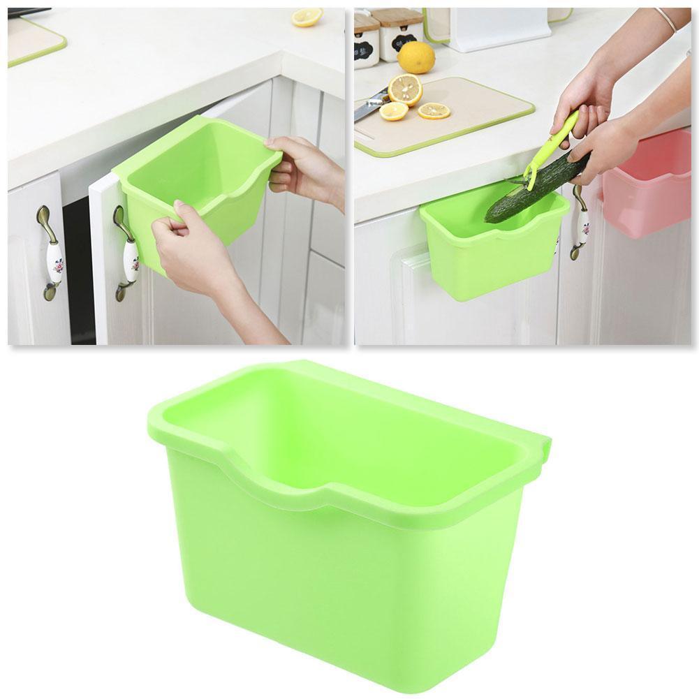 1 cubo basura colgar en la puerta del armario de cocina, cubo de basura de plástico, cesta de escritorio para almacenamiento, cubo de basura colgante, papelera V1S6