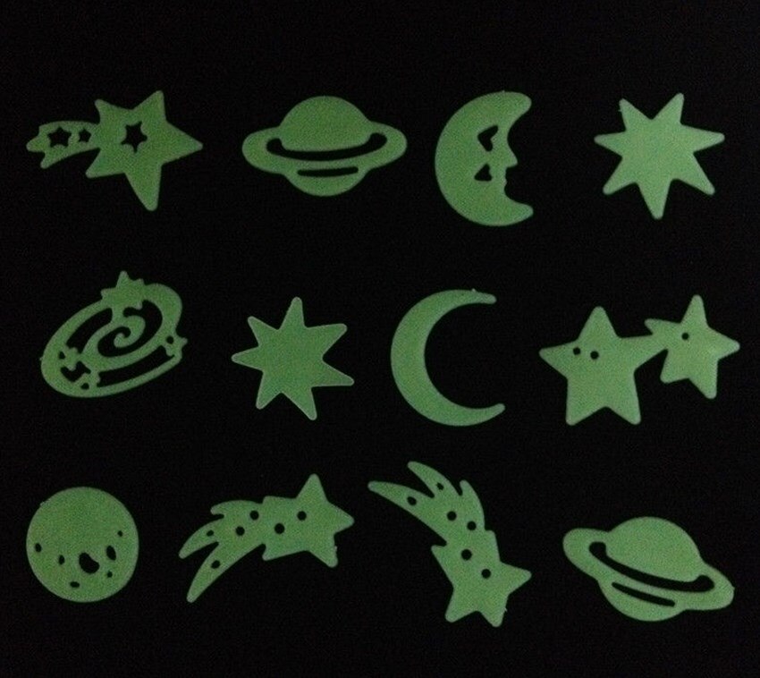 12PC x Shooting Stars Planet Glow In The Dark Fluorescent PVC Wall Stickers