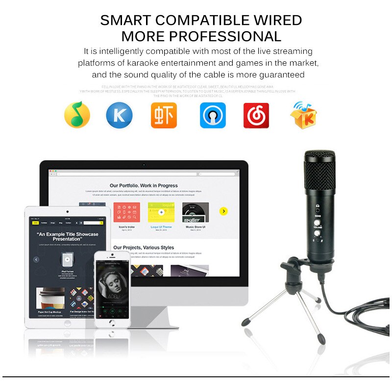 USB Condenser Microphone Kit, Computer Cardioid Microphone For Podcast Live Recording Recording Music Through Cardioid Studio