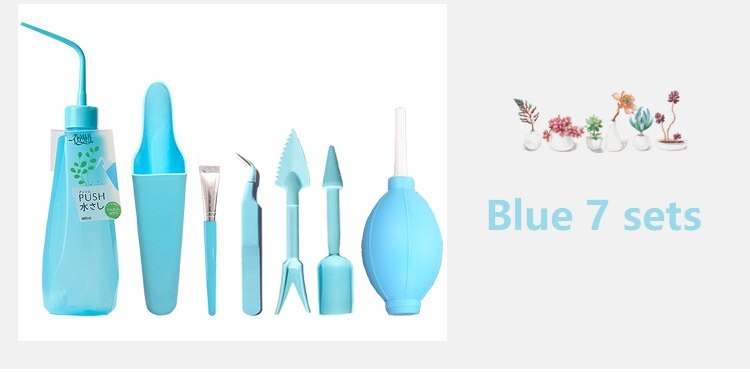 Bouteilles d'arrosage plantes miniatures | Mini ensemble d'outils à main de jardinage multifonctions plantes succulentes, outils de jardinage: Blue 7pcs