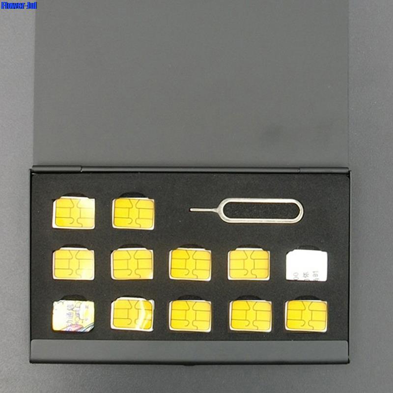12-Slots-NANO + 1-Slot-Card-Pin Aluminium Draagbare SIM Micro Pin Sim-kaart Nano Geheugenkaart Opbergdoos Case Protector Houder 1Pc