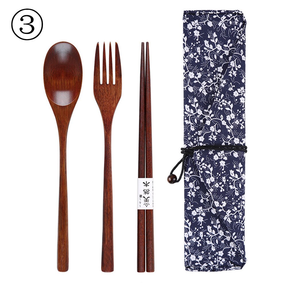 Tableware Set Cloth Bag Spoon/Fork/Chopsticks Dinnerware Set Cutlery Set 3pcs/Set Wooden Handmade Kitchen Dinner Japanese: 3