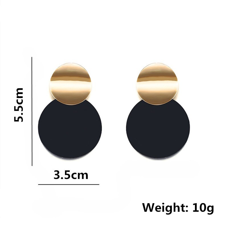Trendy Zwarte Ronde Metalen Oorbel Voor Vrouwen Goud Glanzend Glad Lange Oorbellen Statement Sieraden Pendientes Bijoux