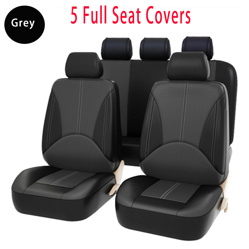 PU Leather Car Seat Cover Universal Patchwork Automobile Interior Cushion Cars Seat Covers All Seasons Grey Beige Cofffect