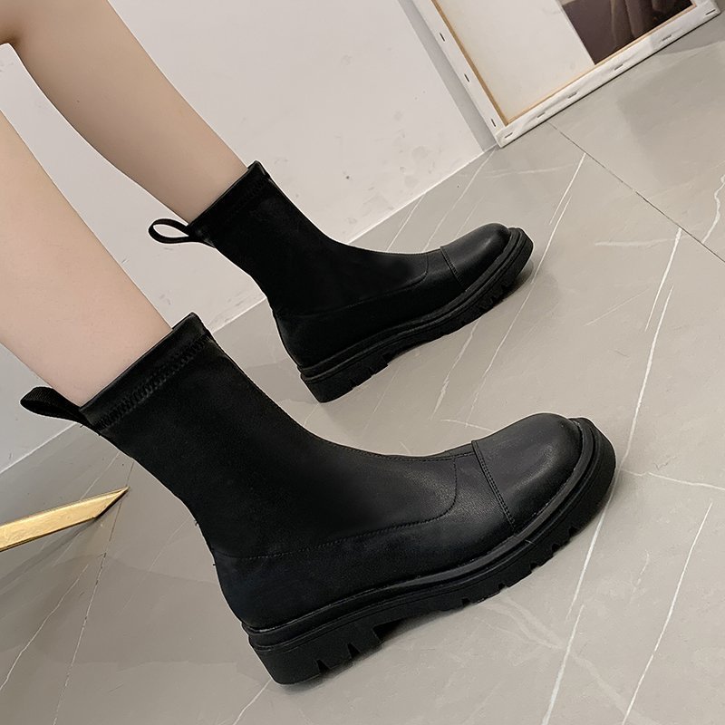 Botas de tacón bajo con punta redonda para mujer, botines a la , para otoño,