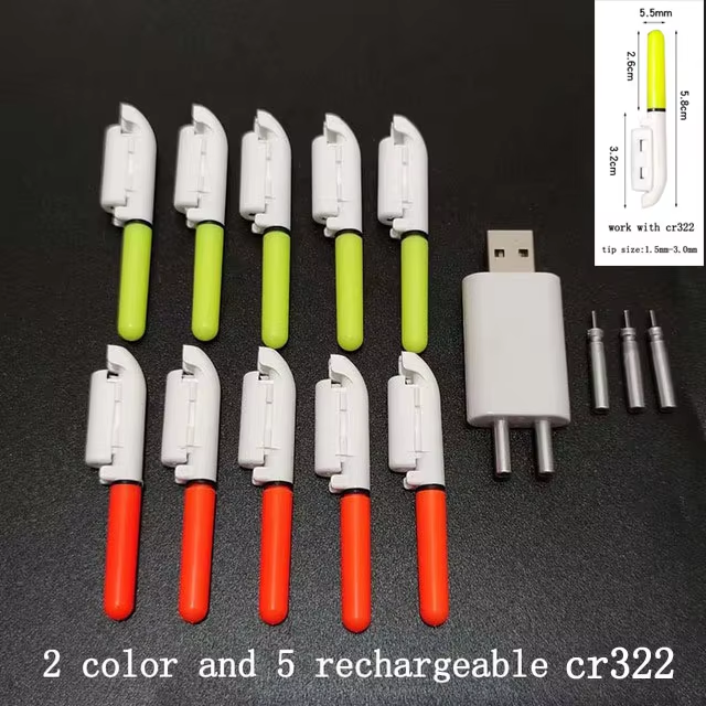 10 st/parti elektronisk ljuspinne med uppladdningsbart batteri, klämma på fiskespö, lysande lampa  a578  cr322 / cr425: Orange
