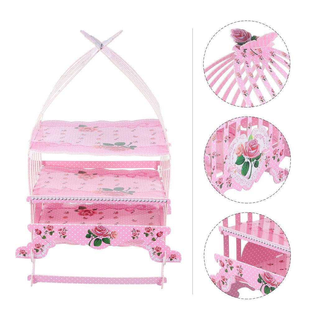 Creatieve Vogelkooi Vorm Cake Rack Drie-Layer Dessert Houder Papieren Cake Houder: Default Title