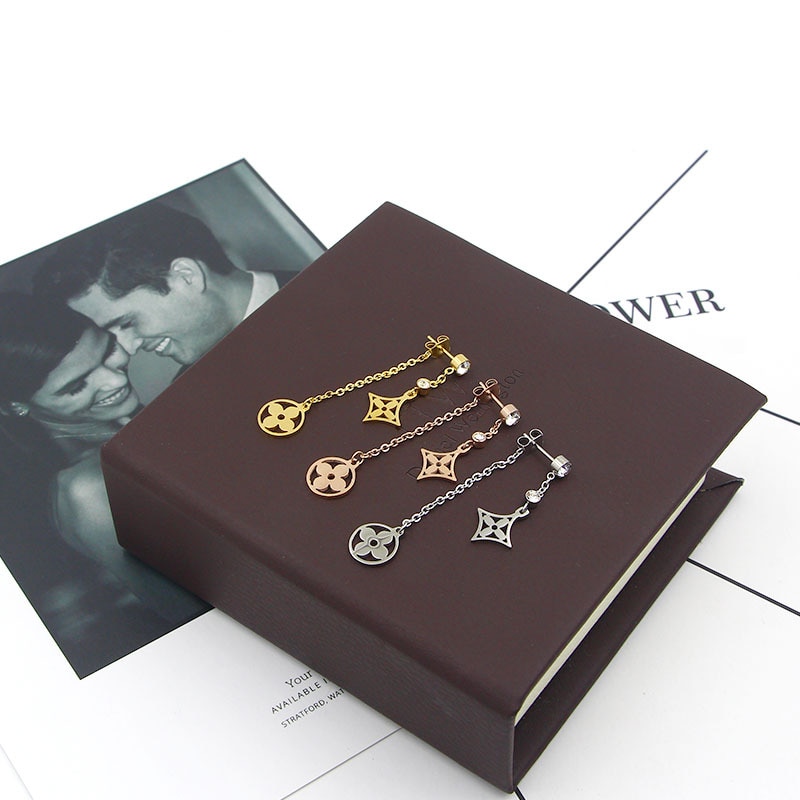 Bonito duplo flor brincos de gota para as mulheres de aço inoxidável pendientes cz brincos 2020 aretes collier feminino presente de casamento