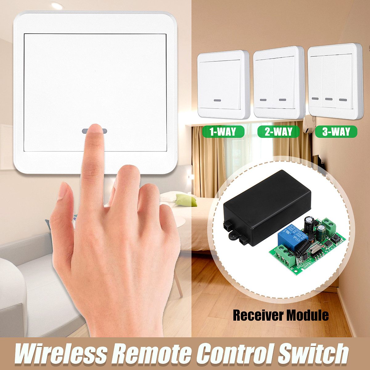 Smart Home Diy Wall Wireless Panel Transmitter LED Light Lamp Remote Control Switch 1/2/3-Way 315MHz/433MHz With Receiver Module