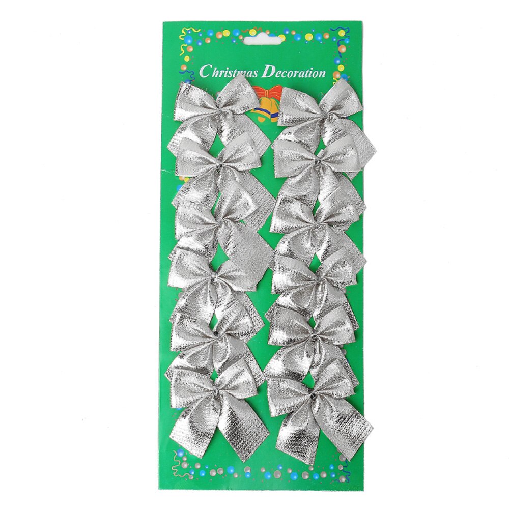 12 st/lot rött silver guld rosetter julgransdekorationer julhängen prydnader årstillbehör festdekor grannlåt: Silver-