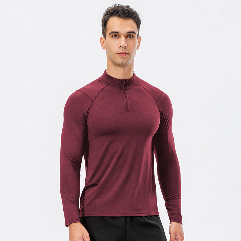 Herren Herbst Fitness Langarm Quick-Dry Lauf Tops Half-Reißverschluss Slim-Fit Training Sweatshirt Baselayer Unterhemden: L / Rot