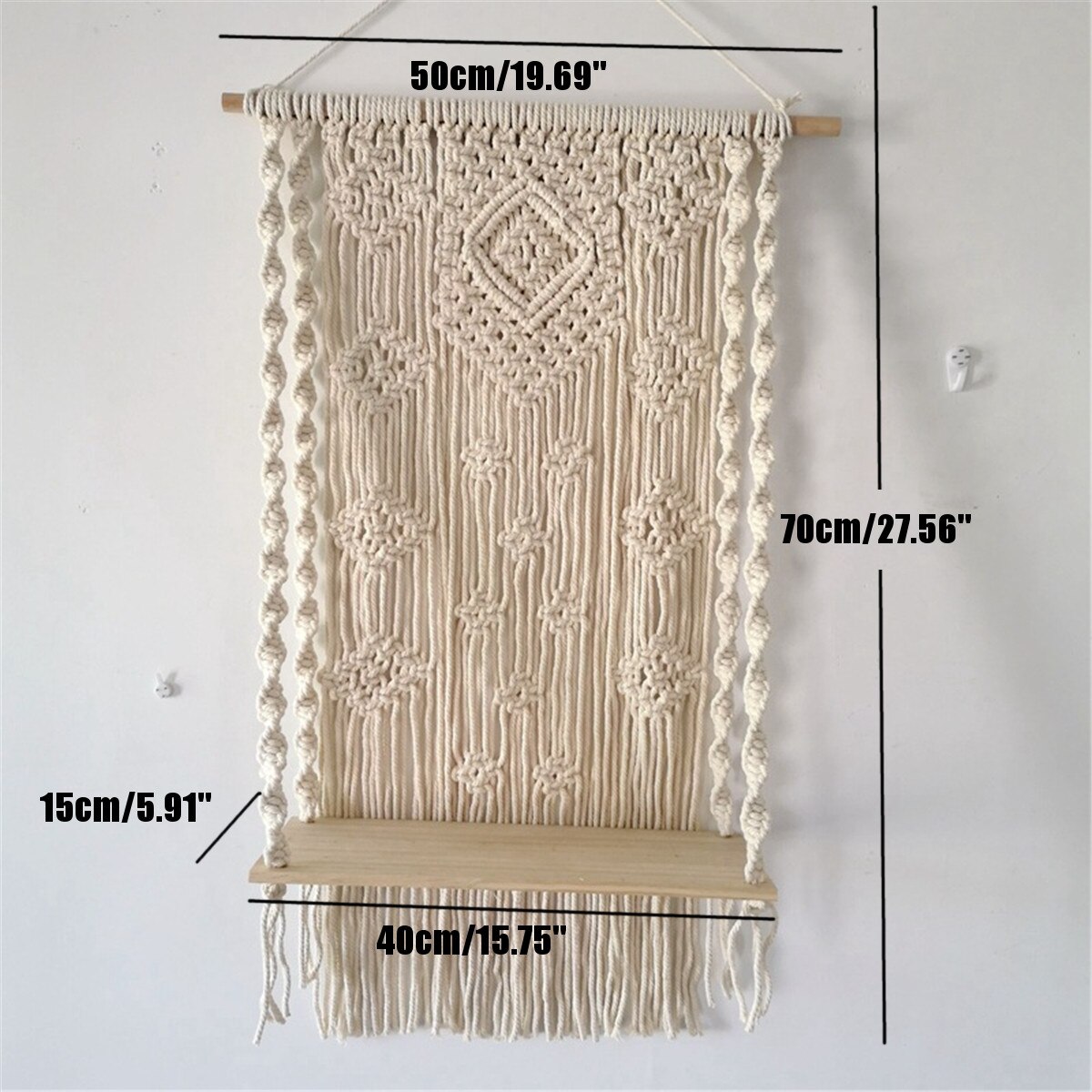 Bohemisk handgjord trä macrame stativ vägghängande rephylla tofs flytande hyllor växtställ vävställ heminredning prydnad: Typ 2