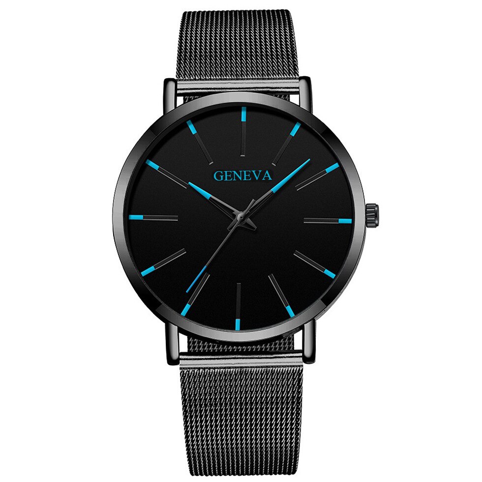 Minimalistiske herre ultra tynde ure simple herre business rustfrit stål mesh bælte kvarts ur relogio masculino: Sortblå