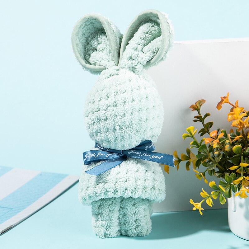Cute Bunny Rabbit Shape Towel Super Absorbent Baby Bath Towel Thick Soft Bathroom Towels Comfortable Doll Bath Towels: green / rabbit