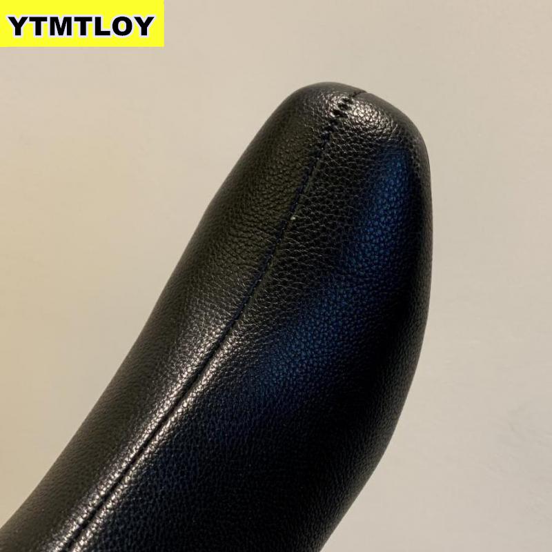 neue Leder Stiefeletten Frauen Dicke hoch Fersen Reißverschluss Spitz Herbst Winter Frau Schuhe Platz Ferse Weiß schwarz