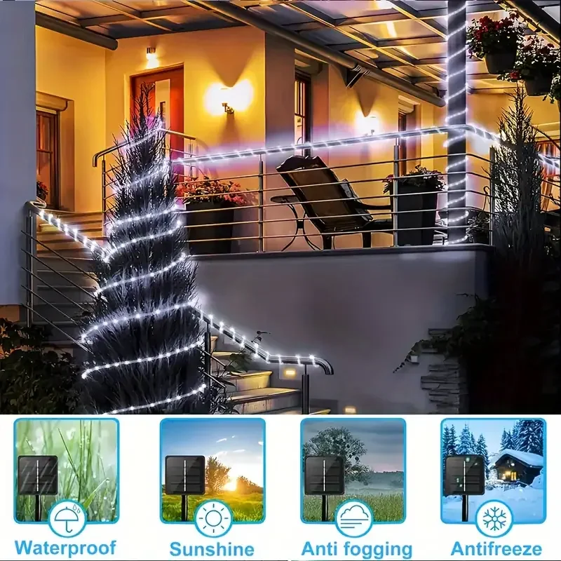 Tubo de luz solar de pvc, tubo macio ao ar livre, à prova d'água, fio de cobre, pátio, decoração de jardim, atmosfera, luz piscante