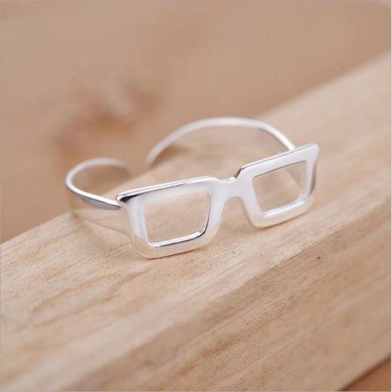 Joyería de plata de ley 925 con personalidad, gafas literarias creativas, 2 estilos, anillos de apertura, SR358
