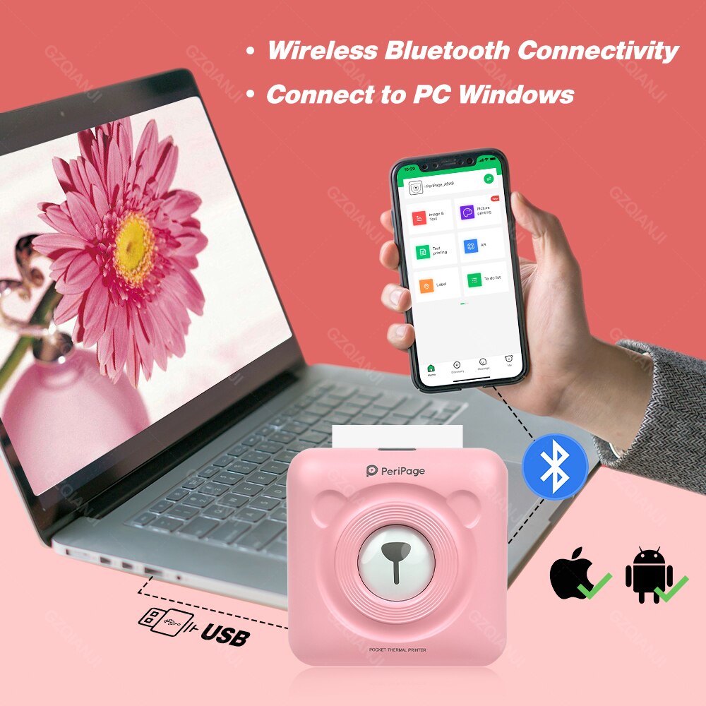 Peripage – Mini-imprimante Photo Portable sans fil A6, 58mm, avec étiquette autocollante et Notes,