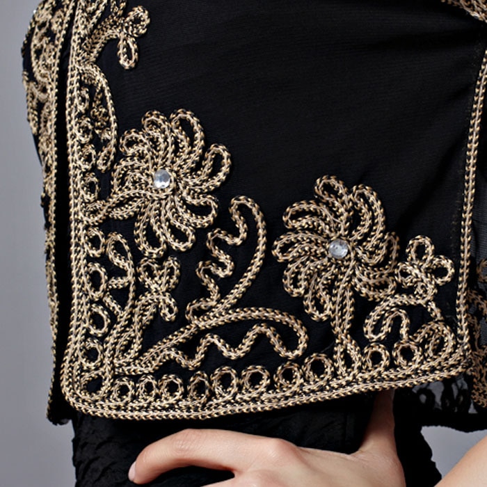 Moslim Stijl Zomer Dunne Korte Mouw V-hals Vrouwen Vest Bolero Borduren Bloemen Strass Kant Mesh Shrugs Jacket