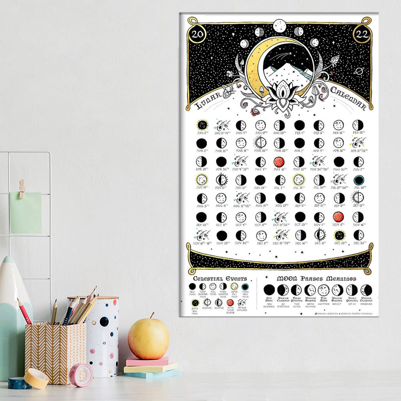 Calendar 2022 Moon Phases Space Print Lunar Calendar For Living Room Art Home Decor Wall Calendars Year