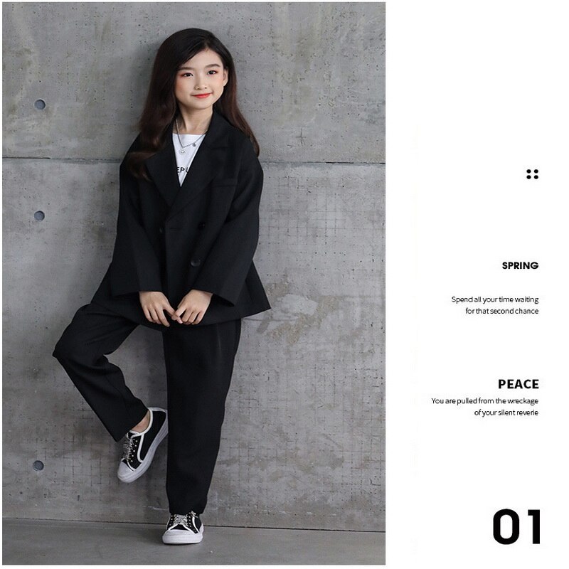2021 New Spring adolescenti bambini ragazze vestito giacca cappotto nero bambini stile Casual abiti di moda E1372